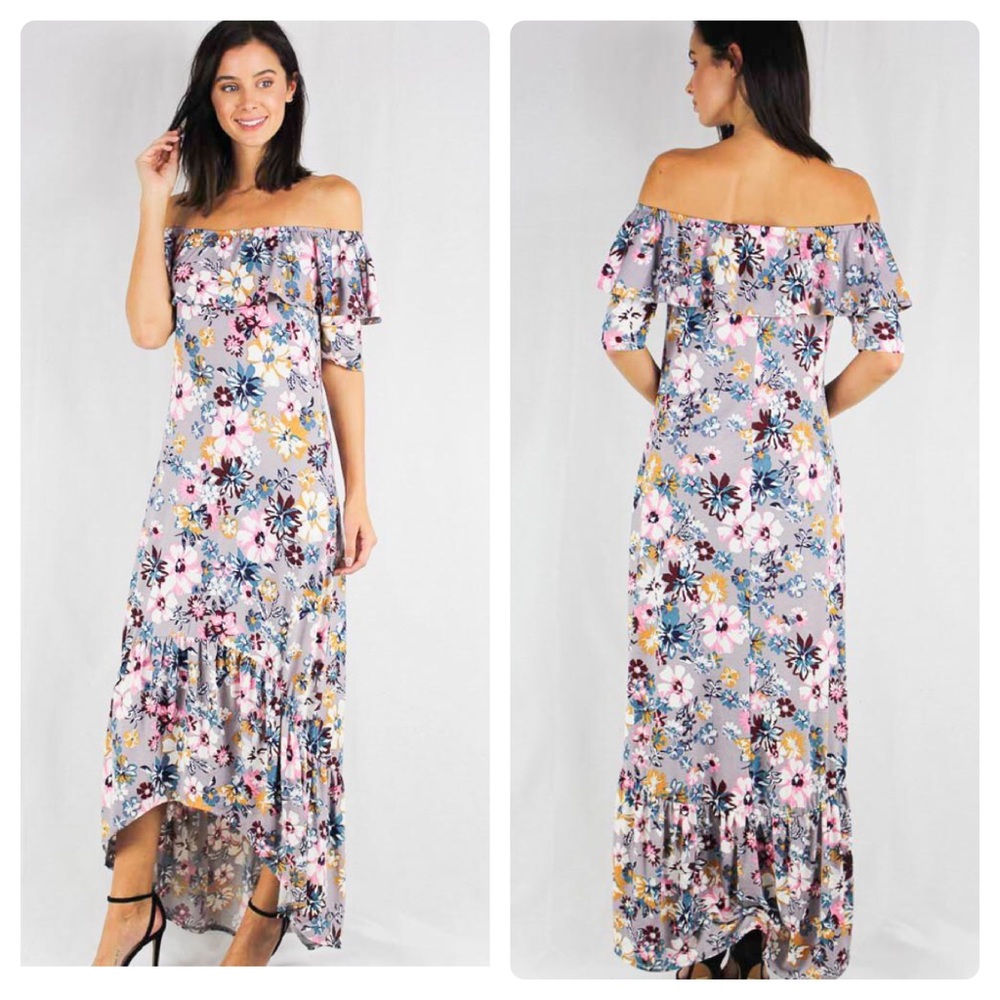 Floral Off-Shoulder High-Low Dress